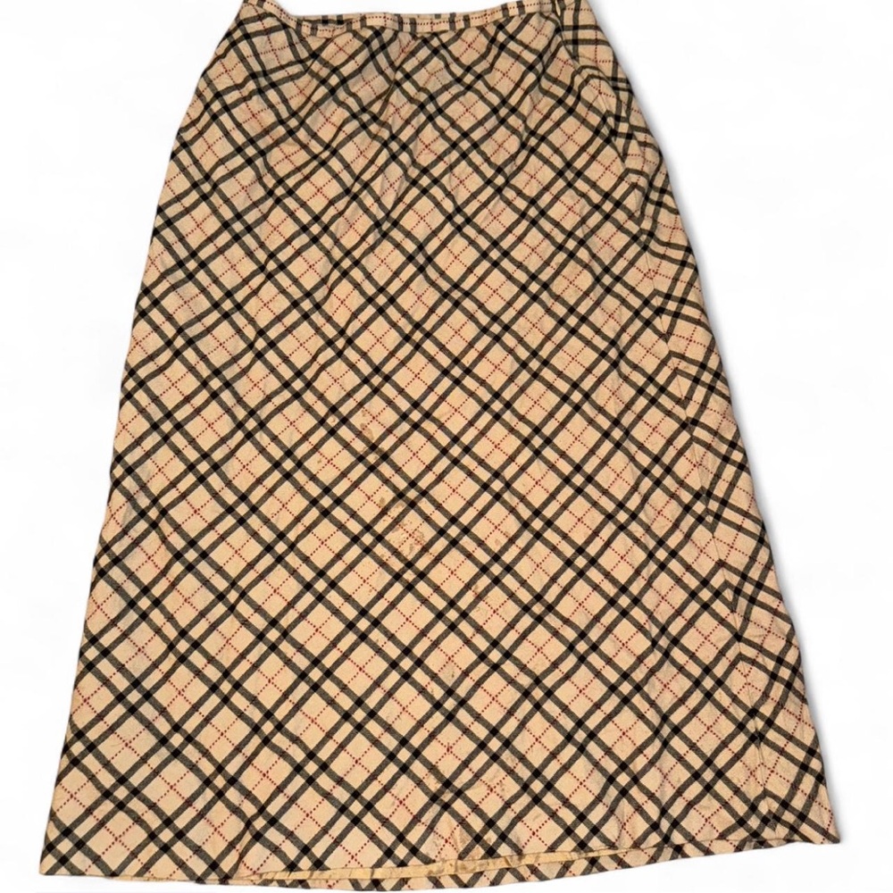 Vintage Old Money Academia Beige Black and Red Checkered Plaid Midi Skirt